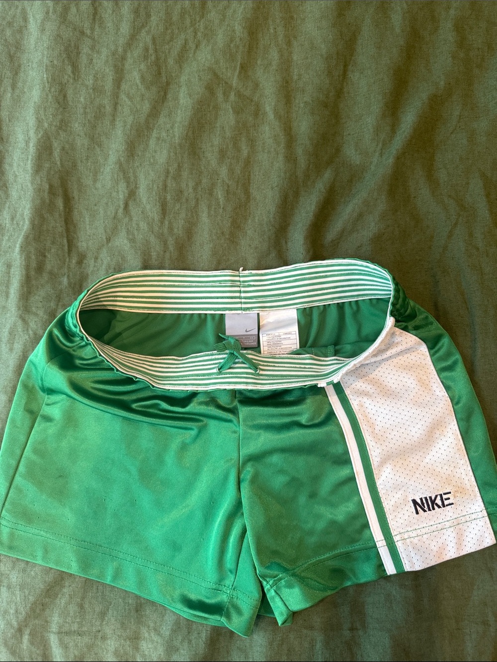 Nike Green Women's Athletic Shorts with White Side Stripe